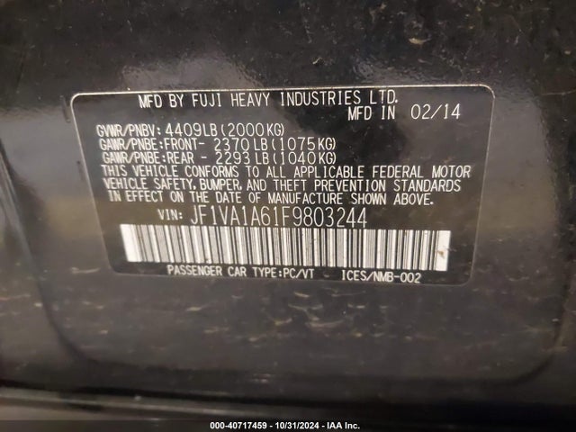 Subaru WRX 2015 JF1VA1A61F9803244 Image 9