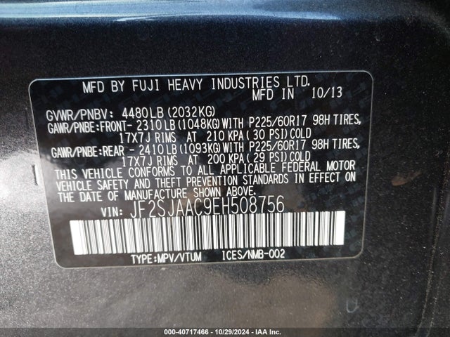 JF2SJAAC9EH508756 Subaru Forester 2.5i