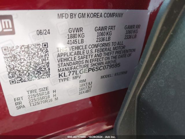 KL77LGEP6SC079595 Chevrolet Trax Fwd 1rs
