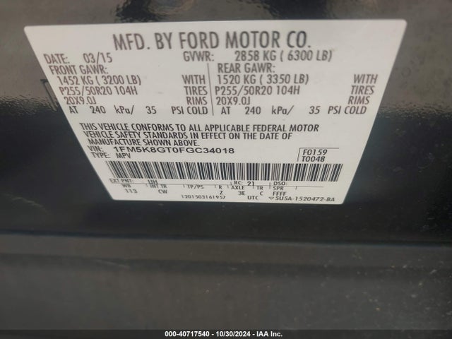 Ford EXPLORER SPORT 2015 1FM5K8GT0FGC34018 Image 9