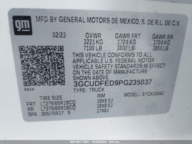 3GCUDFED9PG235037 Chevrolet Silverado 1500 4wd  Short Bed Lt Trail Boss