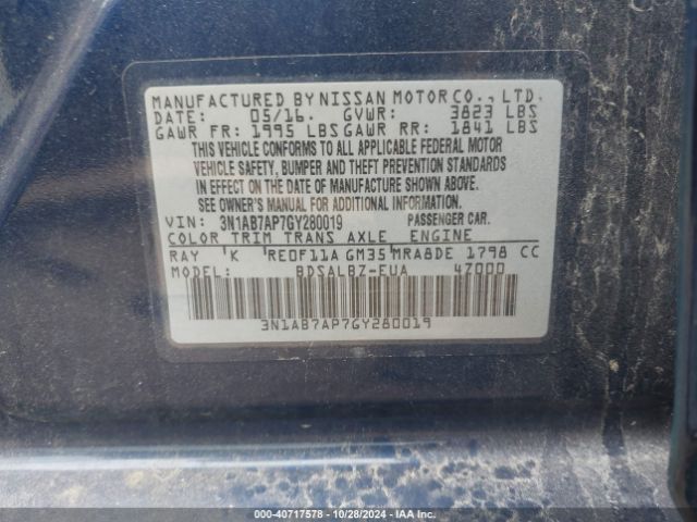 3N1AB7AP7GY280019 Nissan SENTRA S
