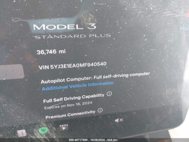 5YJ3E1EA0MF940540 Tesla Model 3 Standard Range Plus Rear-wheel Drive