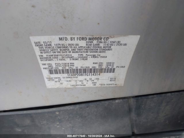 1FAHP2D81FG154314 Ford TAURUS SE