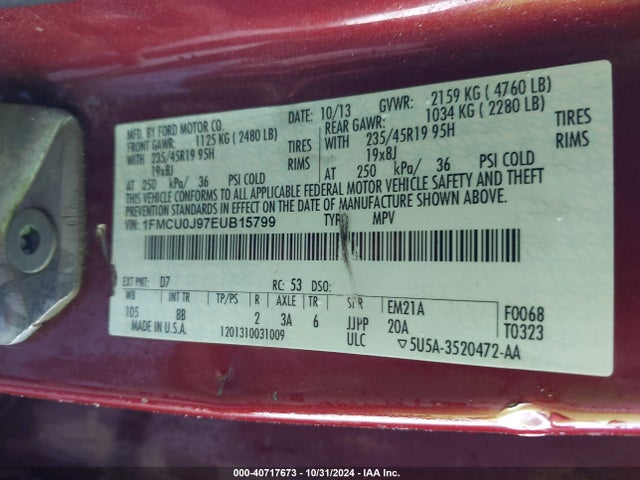 Ford Escape Titanium 2014 1FMCU0J97EUB15799 Image 9