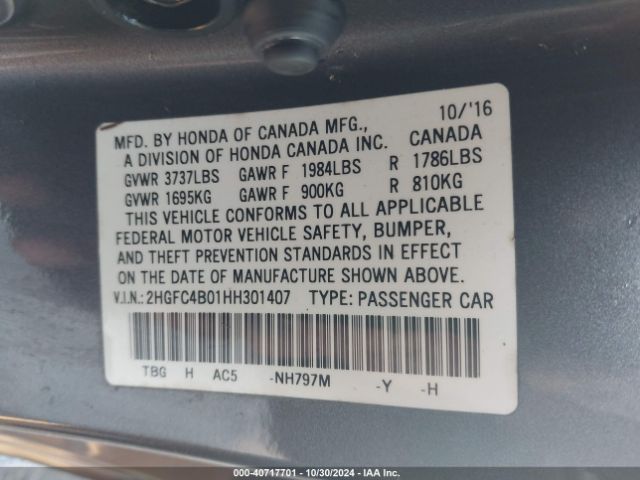 2HGFC4B01HH301407 Honda Civic Lx-p