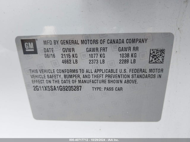 Chevrolet Impala 1fl 2016 2G11X5SA1G9205287 Image 9