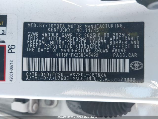 4T1BF1FK2GU545492 Toyota CAMRY LE