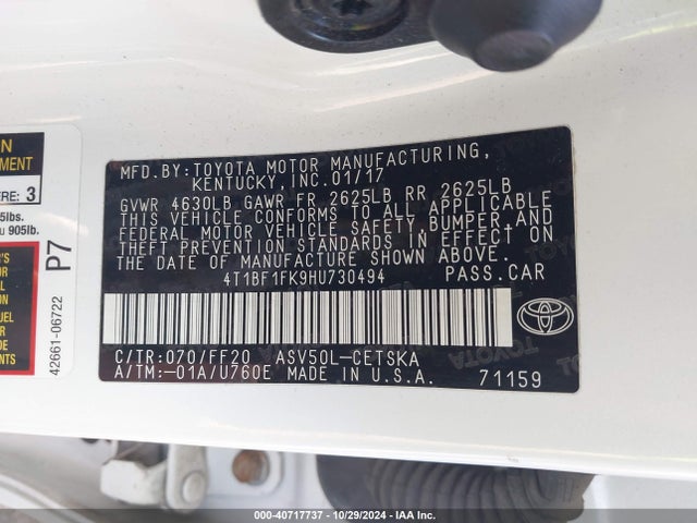 Toyota CAMRY SE 2017 4T1BF1FK9HU730494 Image 9