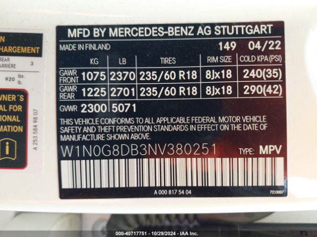 W1N0G8DB3NV380251 Mercedes-Benz Glc 300 Suv