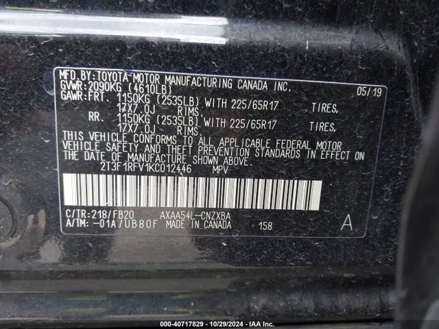 Toyota RAV4 LE 2019 2T3F1RFV1KC012446 Image 9