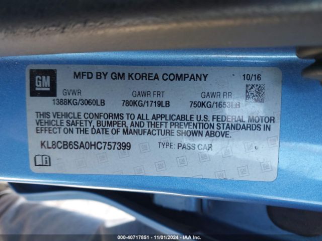 KL8CB6SA0HC757399 Chevrolet Spark Ls Cvt
