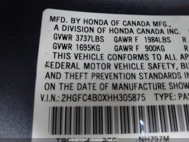 2HGFC4B0XHH305875 Honda Civic Lx-p