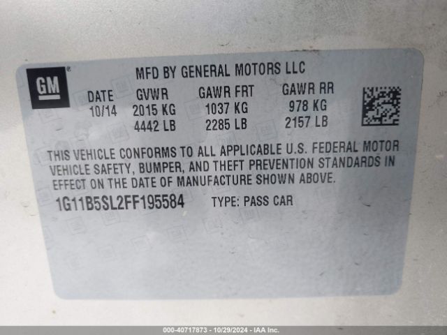 1G11B5SL2FF195584 Chevrolet MALIBU LS