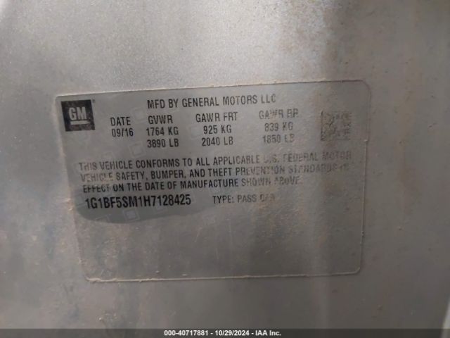 1G1BF5SM1H7128425 Chevrolet Cruze Premier Auto