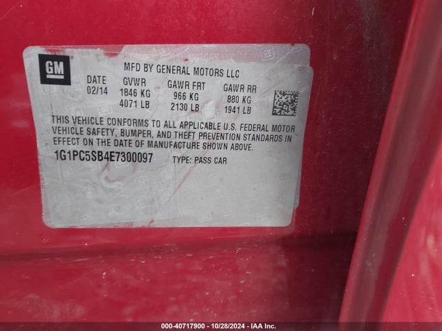 Chevrolet Cruze 1lt Auto 2014 1G1PC5SB4E7300097 Image 9