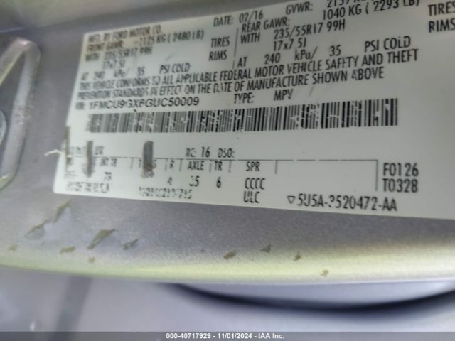 1FMCU9GX6GUC50009 Ford ESCAPE SE