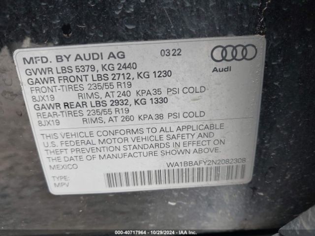 WA1BBAFY2N2082308 Audi Q5 Premium Plus 40 Tfsi Quattro S Tronic