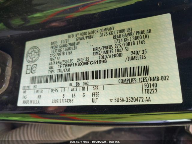 1FTEW1E8XMFC51698 Ford F-150 Tremor