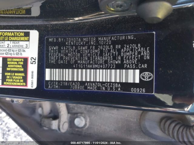 4T1G11AK8MU407723 Toyota CAMRY SE