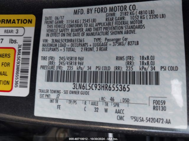3LN6L5C93HR655365 Lincoln MKZ SELECT