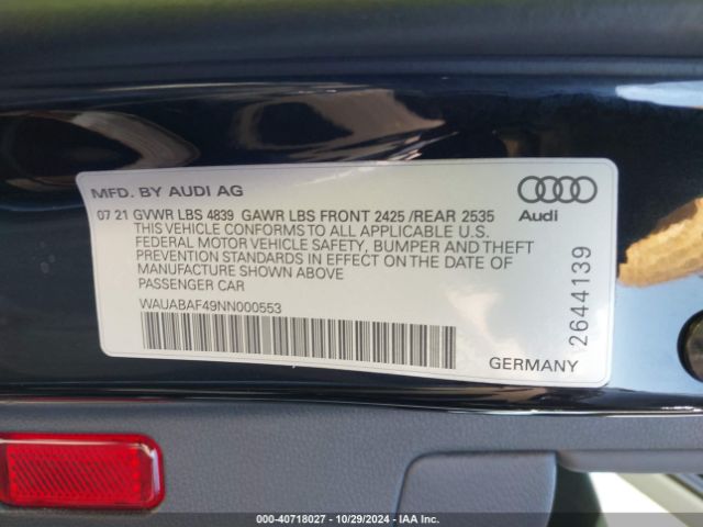 WAUABAF49NN000553 Audi A4 Premium 40 Tfsi Quattro S Tronic