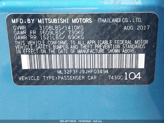 ML32F3FJ9JHF03494 Mitsubishi Mirage G4 Es