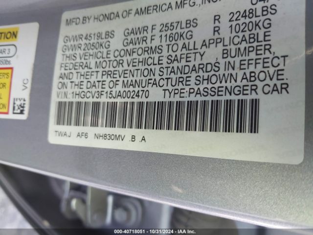 1HGCV3F15JA002470 Honda ACCORD HYBRID
