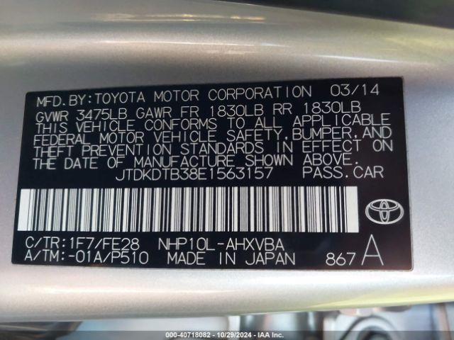 JTDKDTB38E1563157 Toyota Prius C One