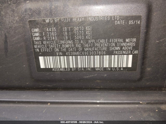 Subaru Legacy 2.5i Premium 2014 4S3BMBC69E3037806 Image 9