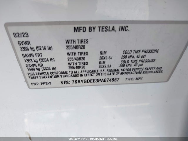 2023 TESLA MODEL Y 7SAYGDEE3PA074857 Photo 8
