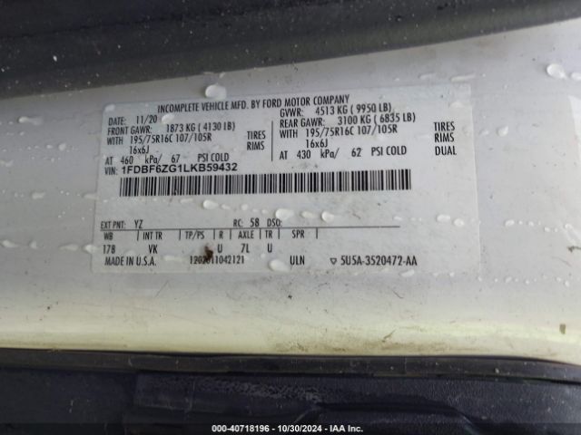 1FDBF6ZG1LKB59432 Ford Transit-350 Cab