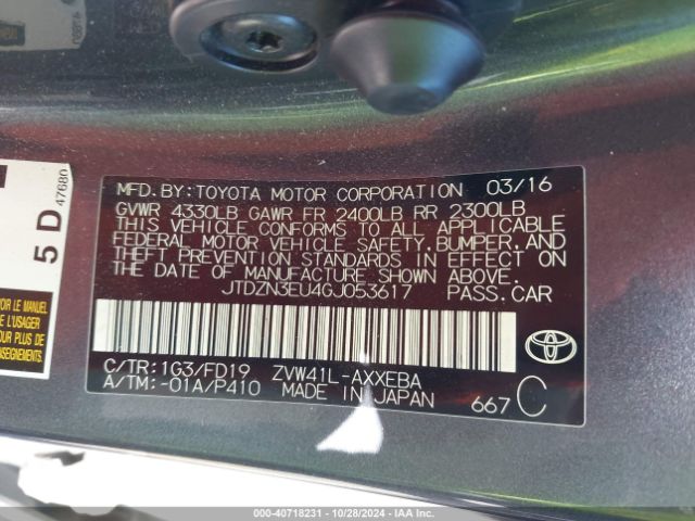JTDZN3EU4GJ053617 Toyota Prius V Three