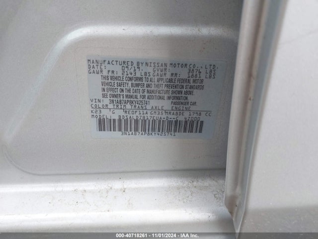 Nissan SENTRA SV 2019 3N1AB7AP8KY425741 Image 9