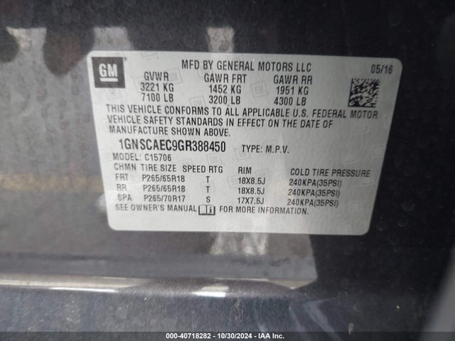 Chevrolet Tahoe Ls 2016 1GNSCAEC9GR388450 Image 9