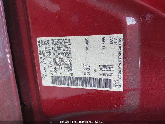 Nissan Altima 2.5 Sl 2014 1N4AL3AP6EC403422 Image 9