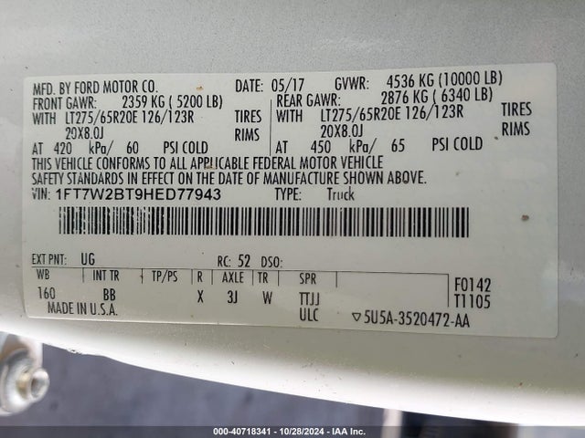 Ford F-250 Platinum 2017 1FT7W2BT9HED77943 Image 9