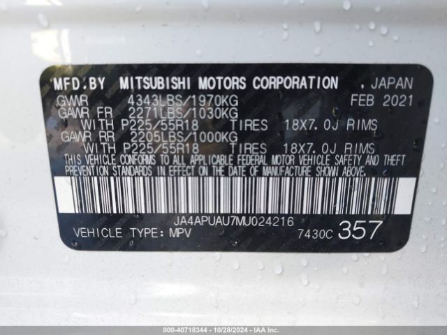 JA4APUAU7MU024216 Mitsubishi Outlander Sport 2.0 Be 2wd/2.0 Es 2wd/2.0 Le 2wd/2.0 S 2wd