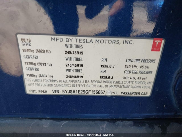 2016 TESLA MODEL S 5YJSA1E29GF156667 Photo 8