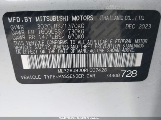 ML32AUHJ0RH007428 Mitsubishi Mirage Es/le
