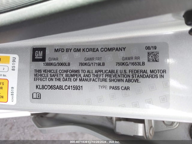 Chevrolet Spark Fwd 1lt Automatic 2020 KL8CD6SA8LC415931 Image 9