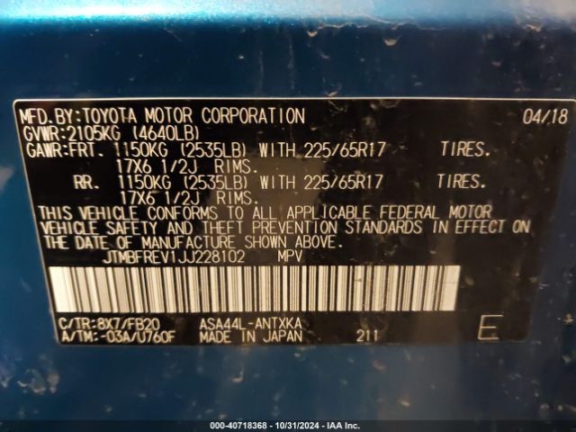 JTMBFREV1JJ228102 Toyota RAV4 LE