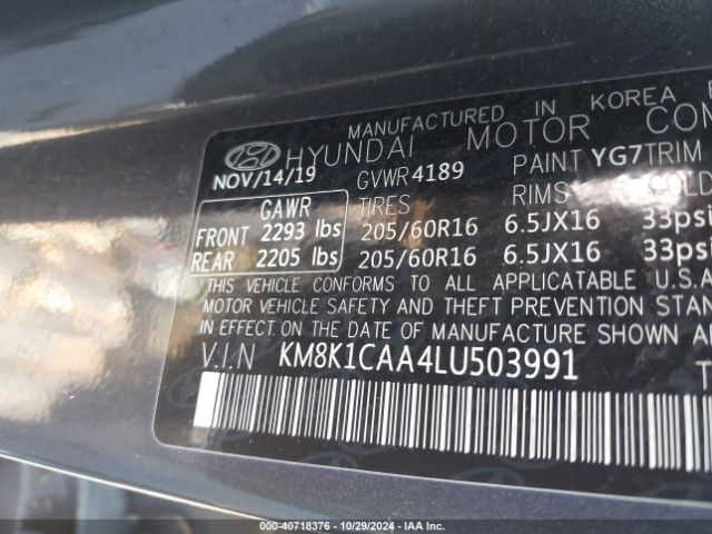 KM8K1CAA4LU503991 Hyundai Kona Se