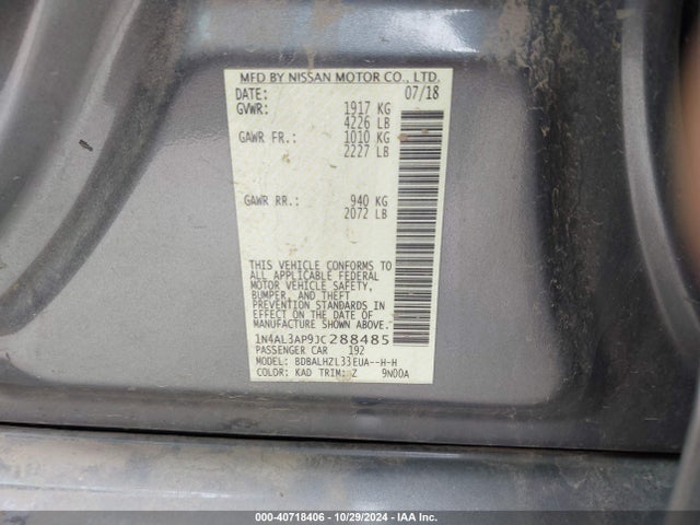 1N4AL3AP9JC288485 Nissan Altima 2.5 Sr