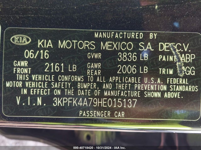 KIA FORTE LX 2017 3KPFK4A79HE015137 Image 9