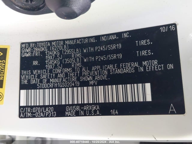 5TDDCRFH1GS020419 Toyota Highlander Hybrid Limited Platinum V6