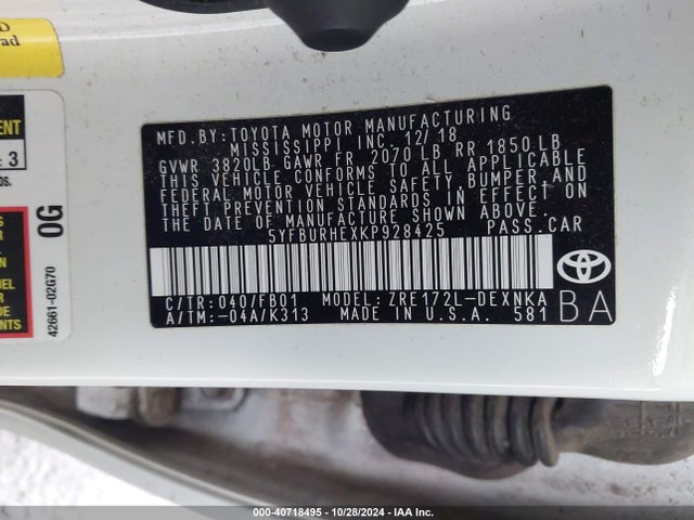 Toyota COROLLA LE 2019 5YFBURHEXKP928425 Image 9