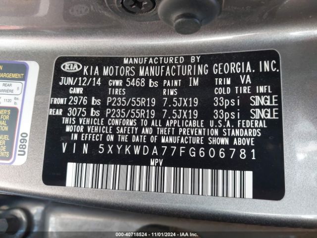 5XYKWDA77FG606781 KIA Sorento Limited V6