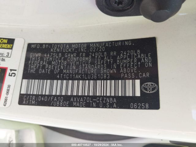 4T1C11AK1LU361083 Toyota CAMRY LE