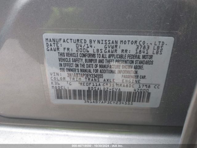 3N1AB7AP3EY234555 Nissan SENTRA SV